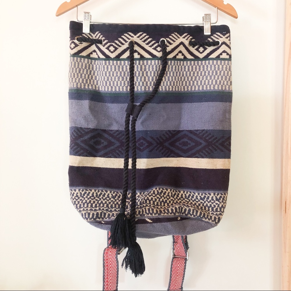 Boho canvas blue and white tribal backpack